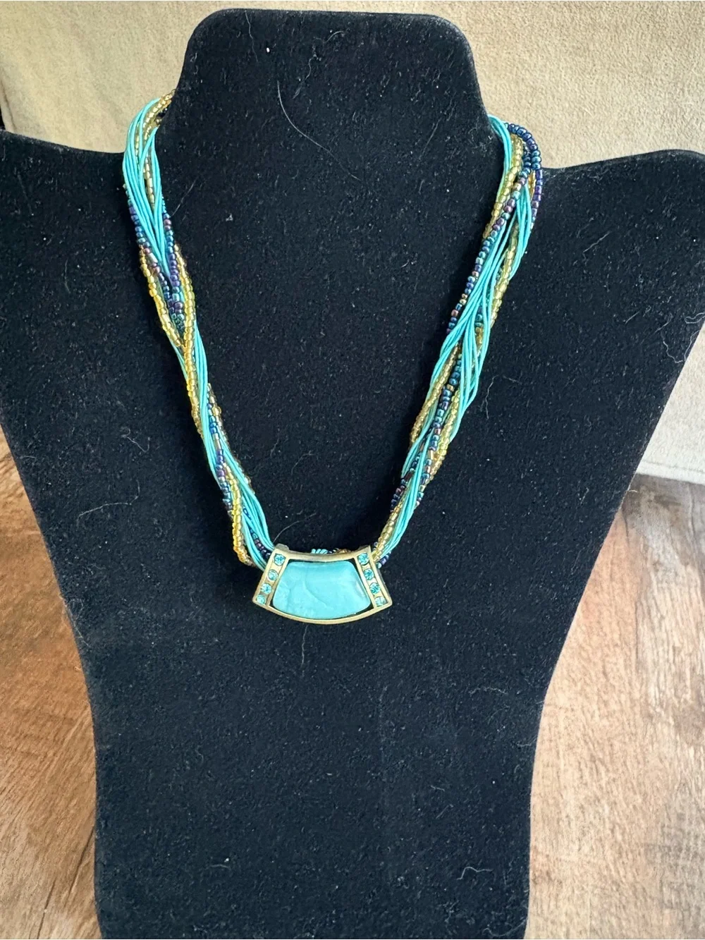 Turquoise Multi-Strand Beaded Necklace with Gold Accent
